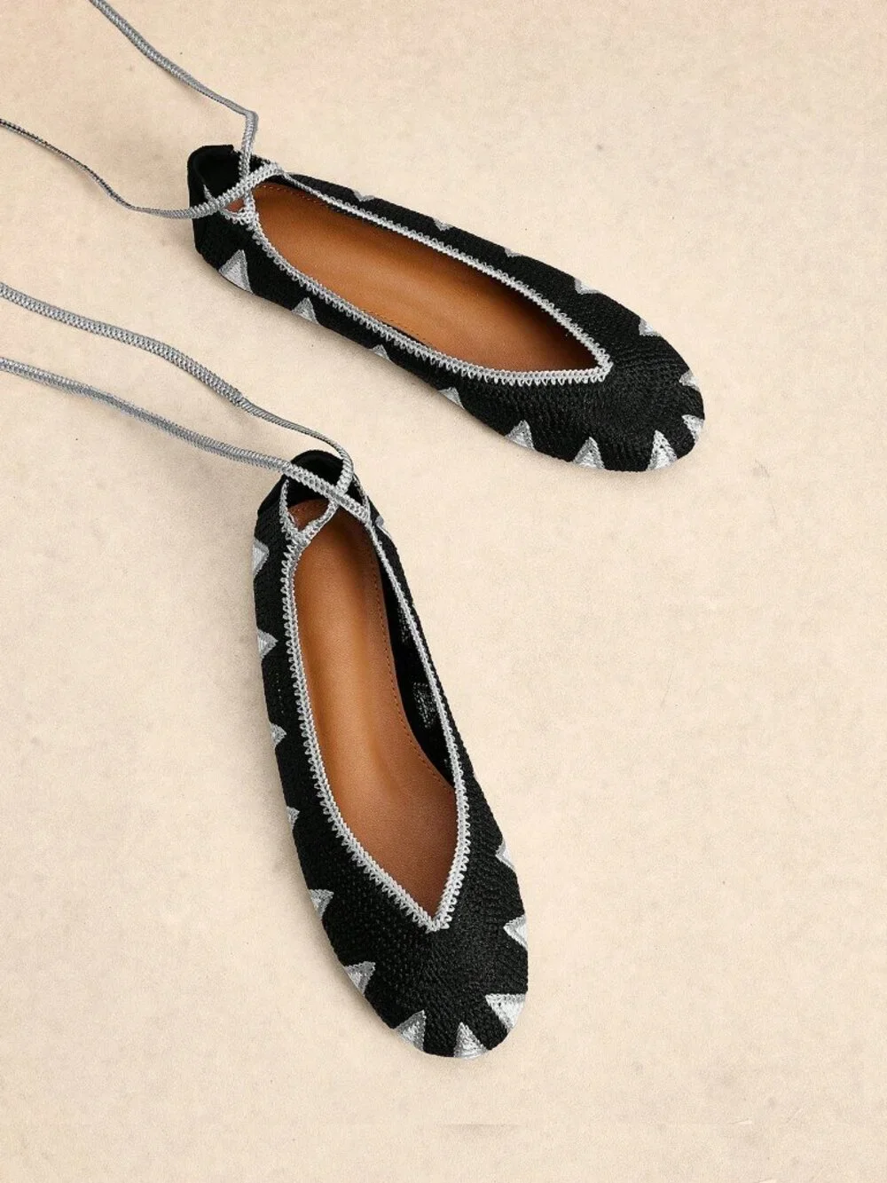 Black Casual Women's Crochet Effect Ankle Strap Round Toe Flat Shoes